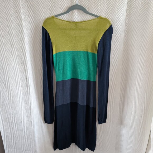 BCBGMAXAZRIA Nomia Silk Blend Color Block Cut Out Midi Dress Lightweight Knit - Picture 7 of 15